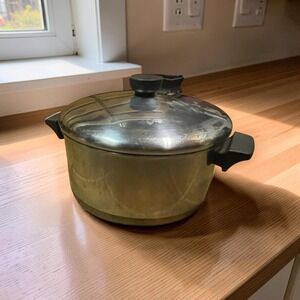 Vintage Revere Ware 4.5 Qt Copper Bottom Stock Pot Stainless Steel Glass Lid USA